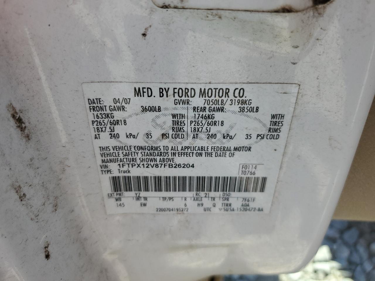 1FTPX12V87FB26204 2007 Ford F150