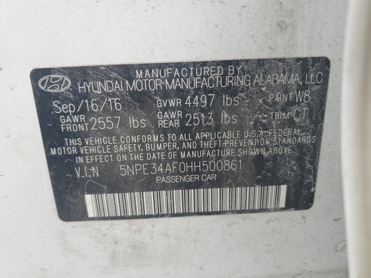 5NPE34AF0HH500861 2017 Hyundai Sonata Sport