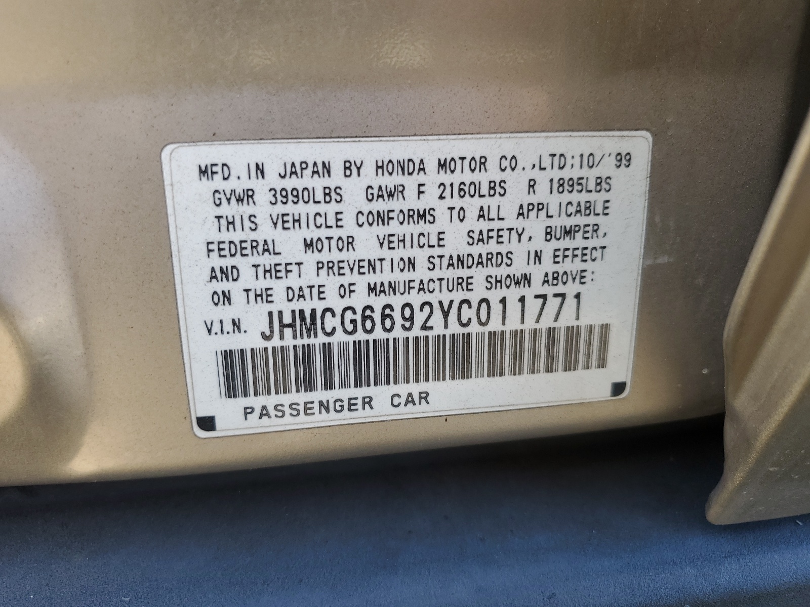 JHMCG6692YC011771 2000 Honda Accord Se