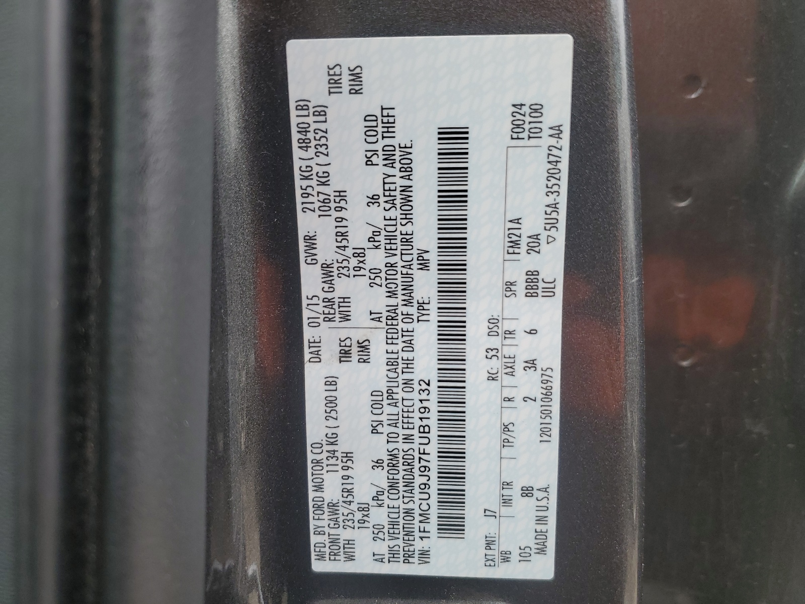 1FMCU9J97FUB19132 2015 Ford Escape Titanium