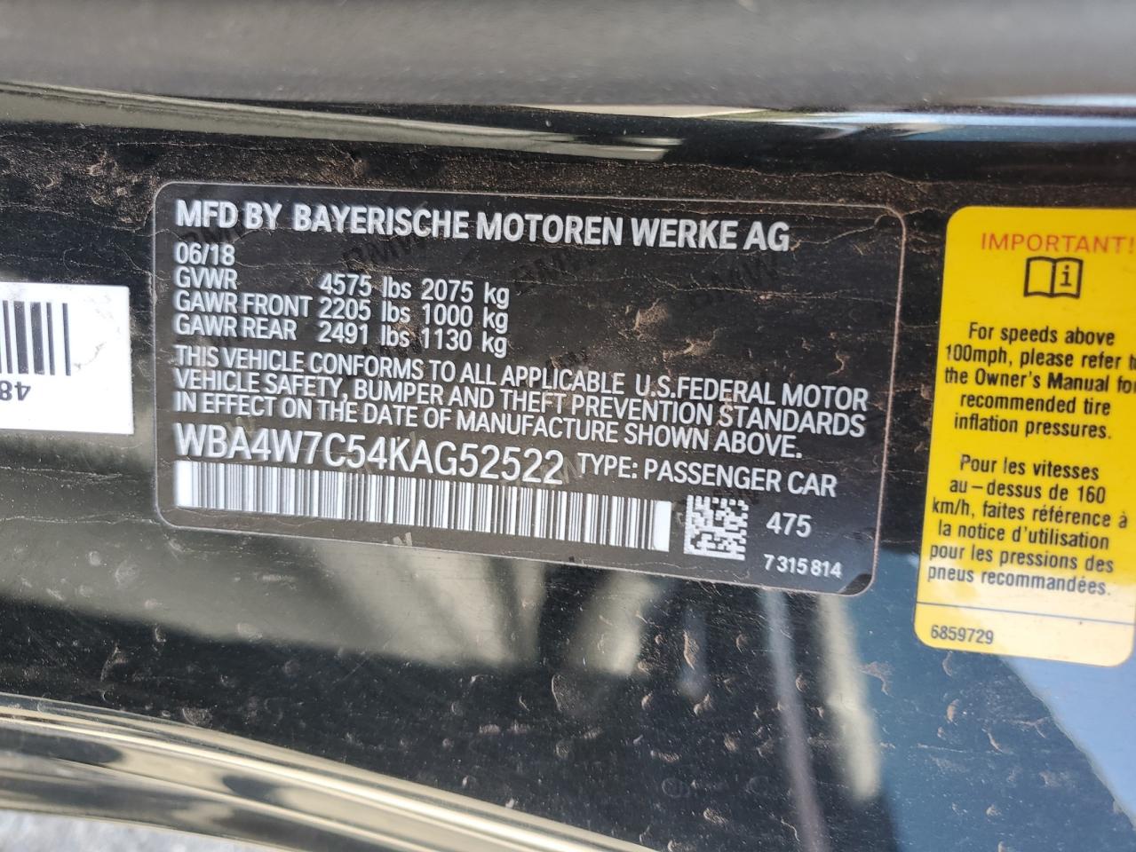 WBA4W7C54KAG52522 2019 BMW 440I