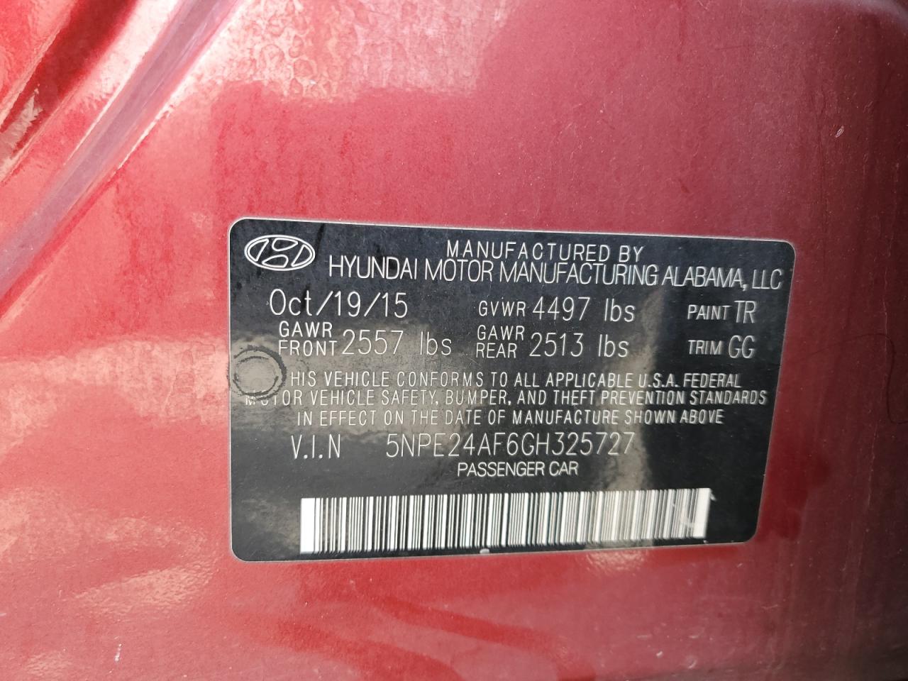 2016 Hyundai Sonata Se VIN: 5NPE24AF6GH325727 Lot: 67367364