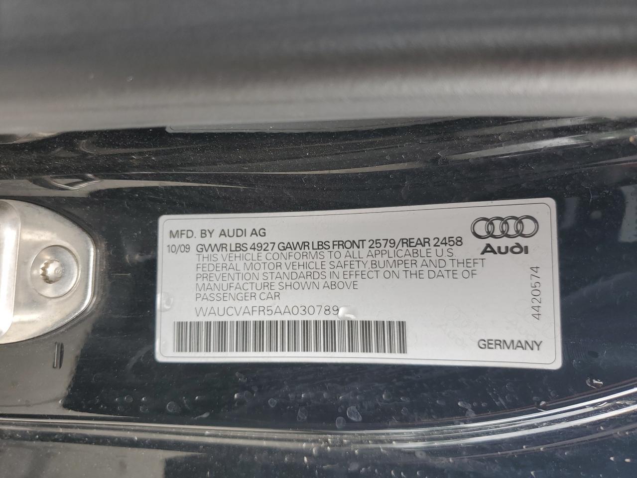 WAUCVAFR5AA030789 2010 Audi S5 Premium Plus