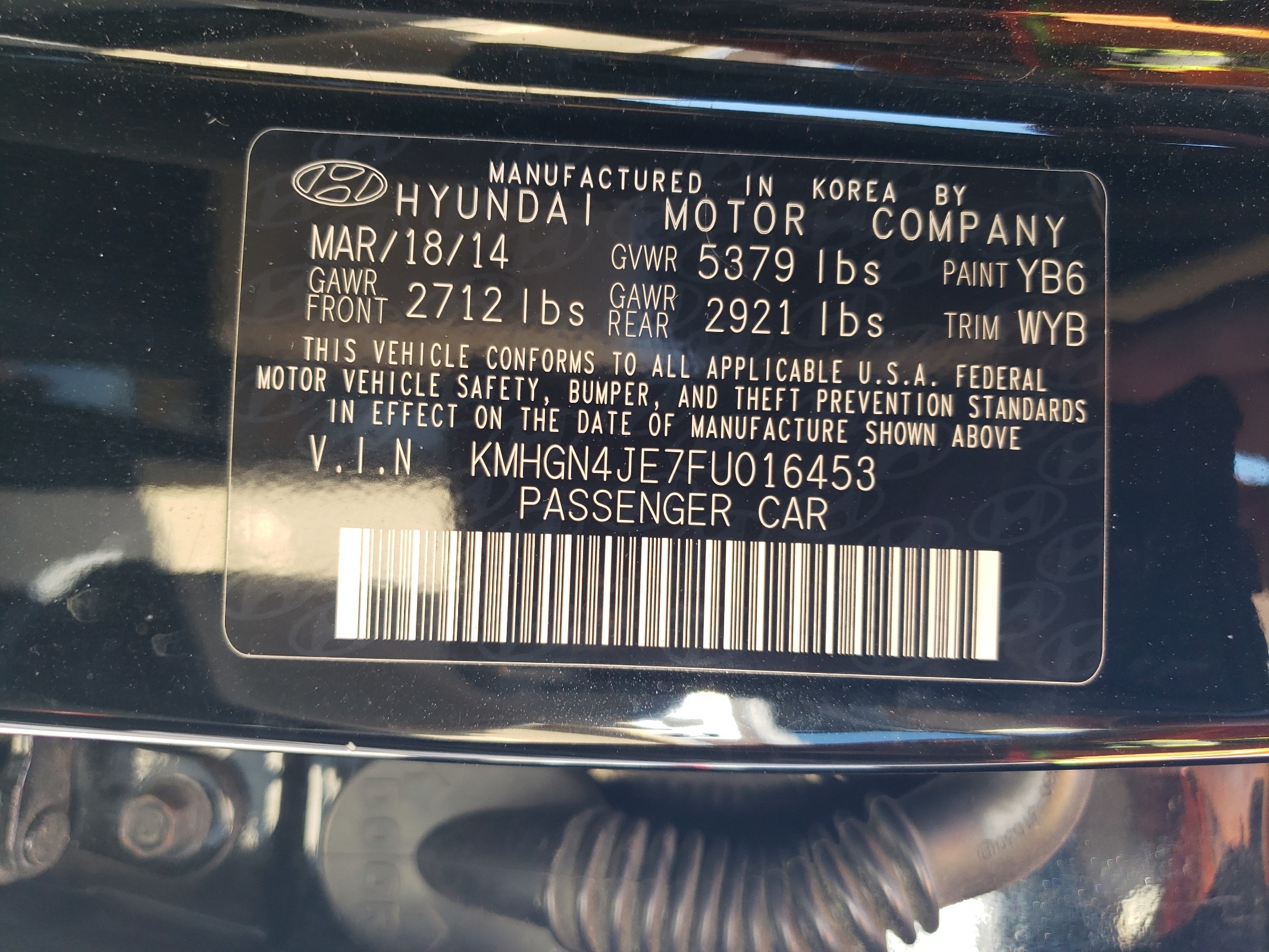 KMHGN4JE7FU016453 2015 Hyundai Genesis 3.8L