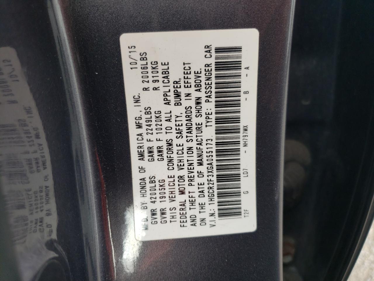 2016 Honda Accord Lx VIN: 1HGCR2F3XGA055173 Lot: 68962394