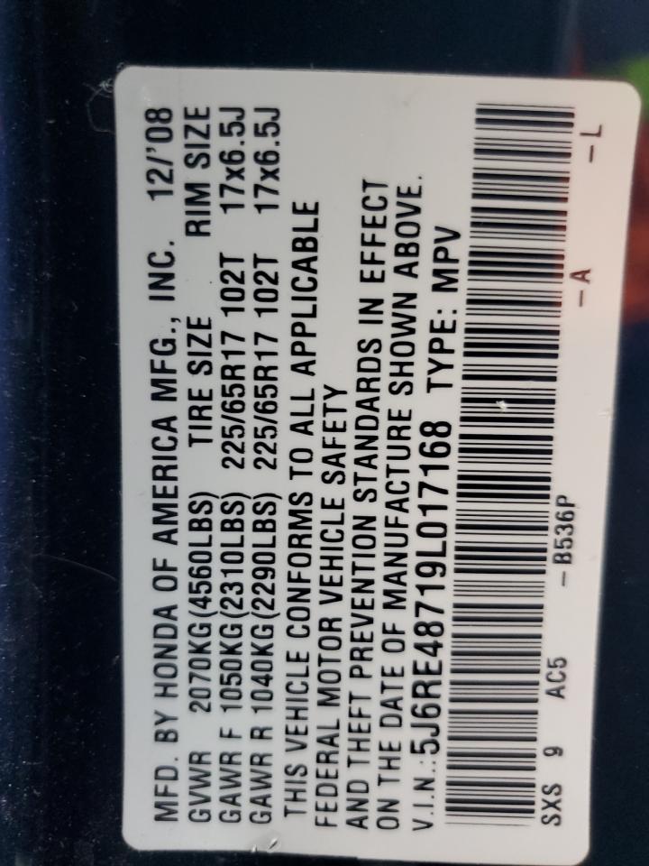 2009 Honda Cr-V Exl VIN: 5J6RE48719L017168 Lot: 67284344