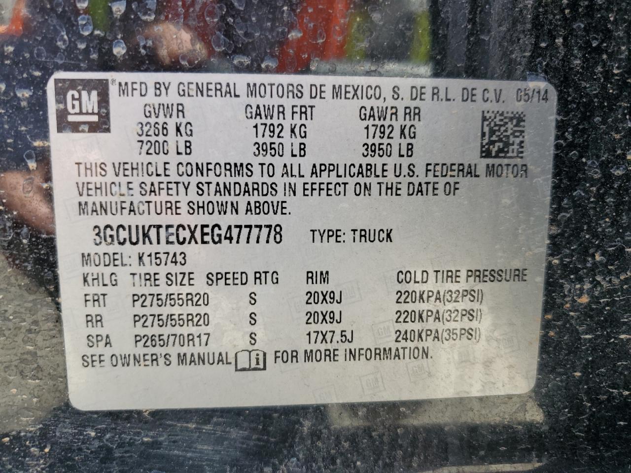 3GCUKTECXEG477778 2014 Chevrolet Silverado K1500 High Country