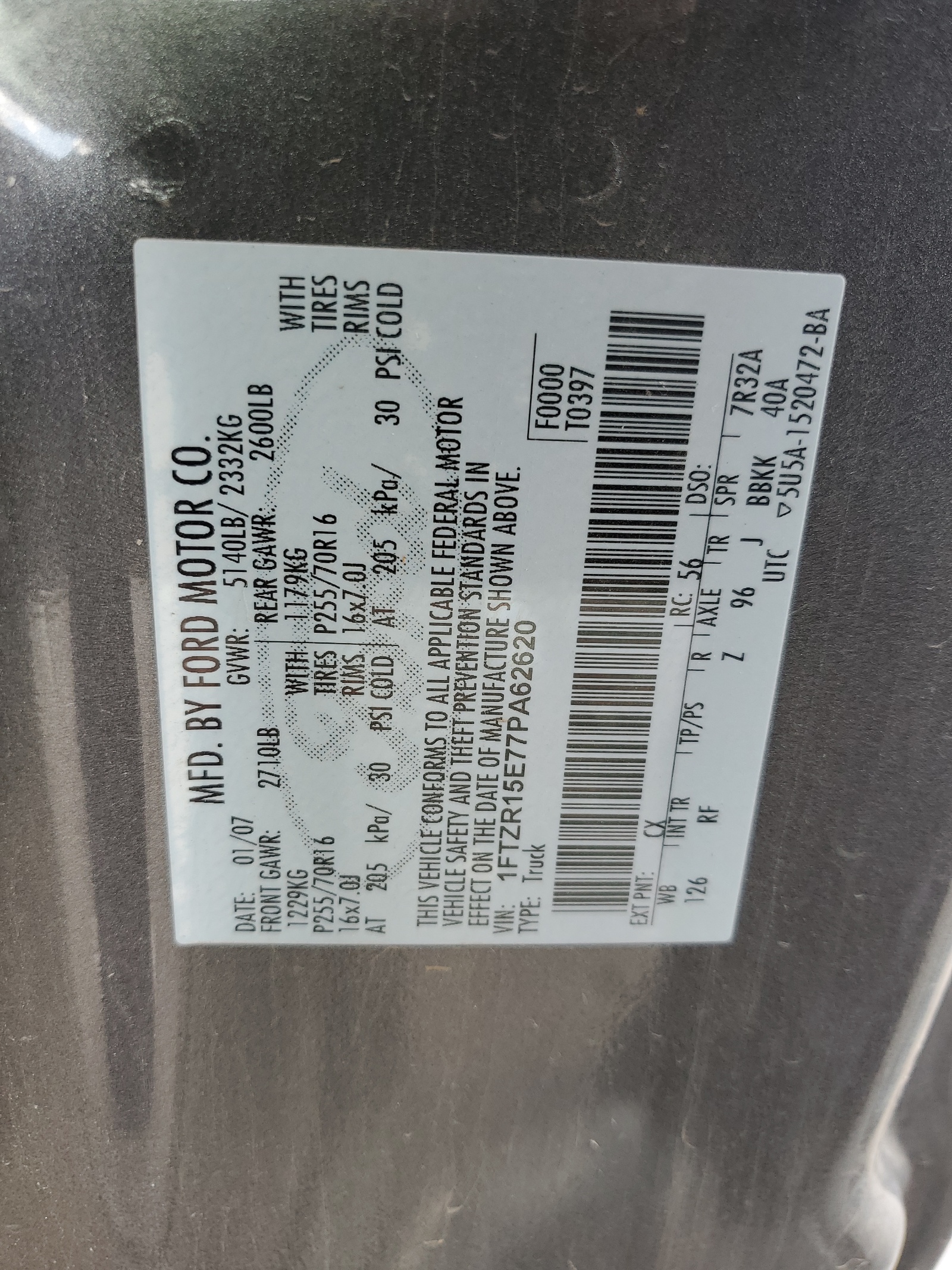 1FTZR15E77PA62620 2007 Ford Ranger Super Cab