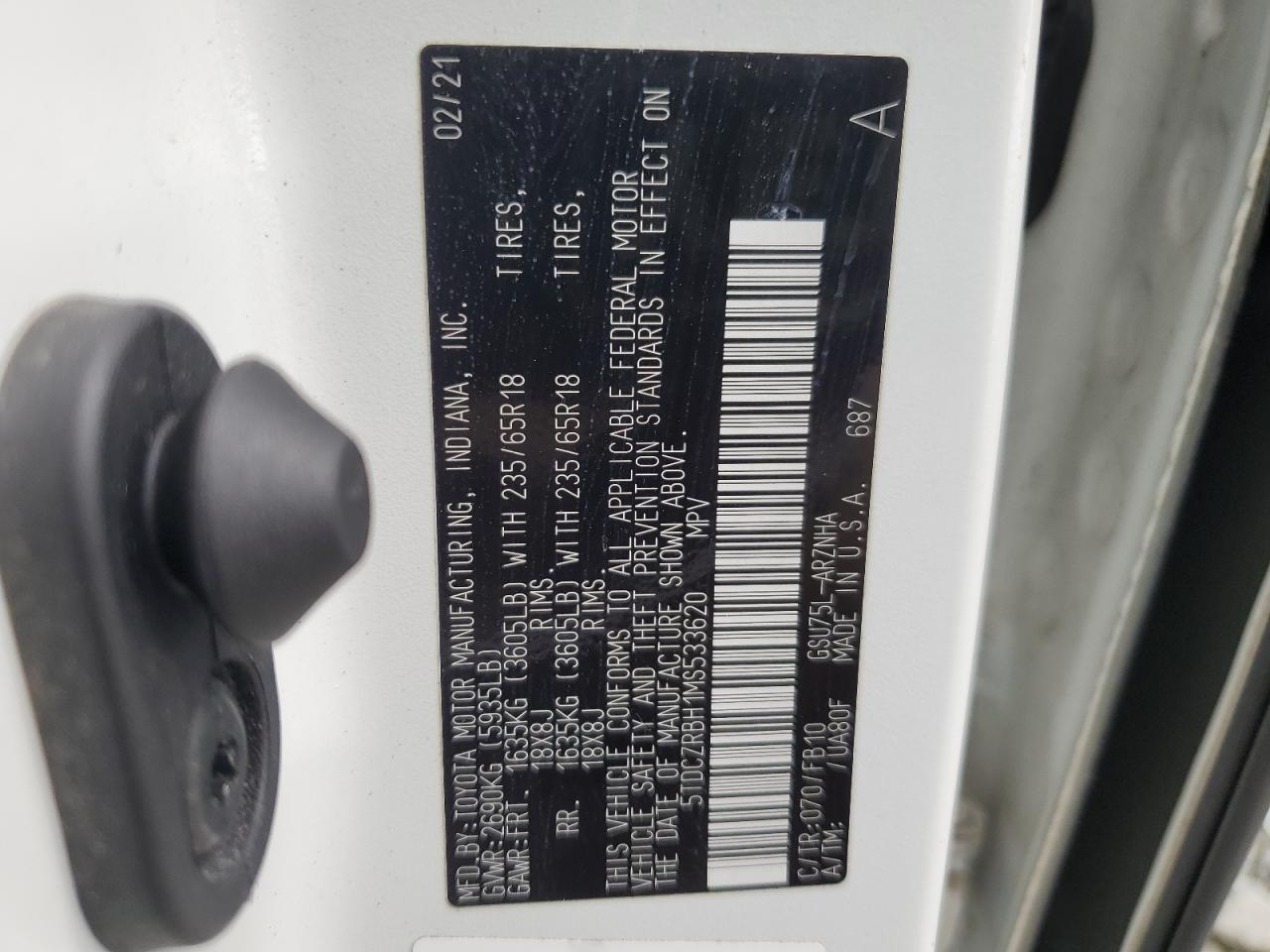 5TDCZRBH1MS533620 2021 Toyota Highlander L