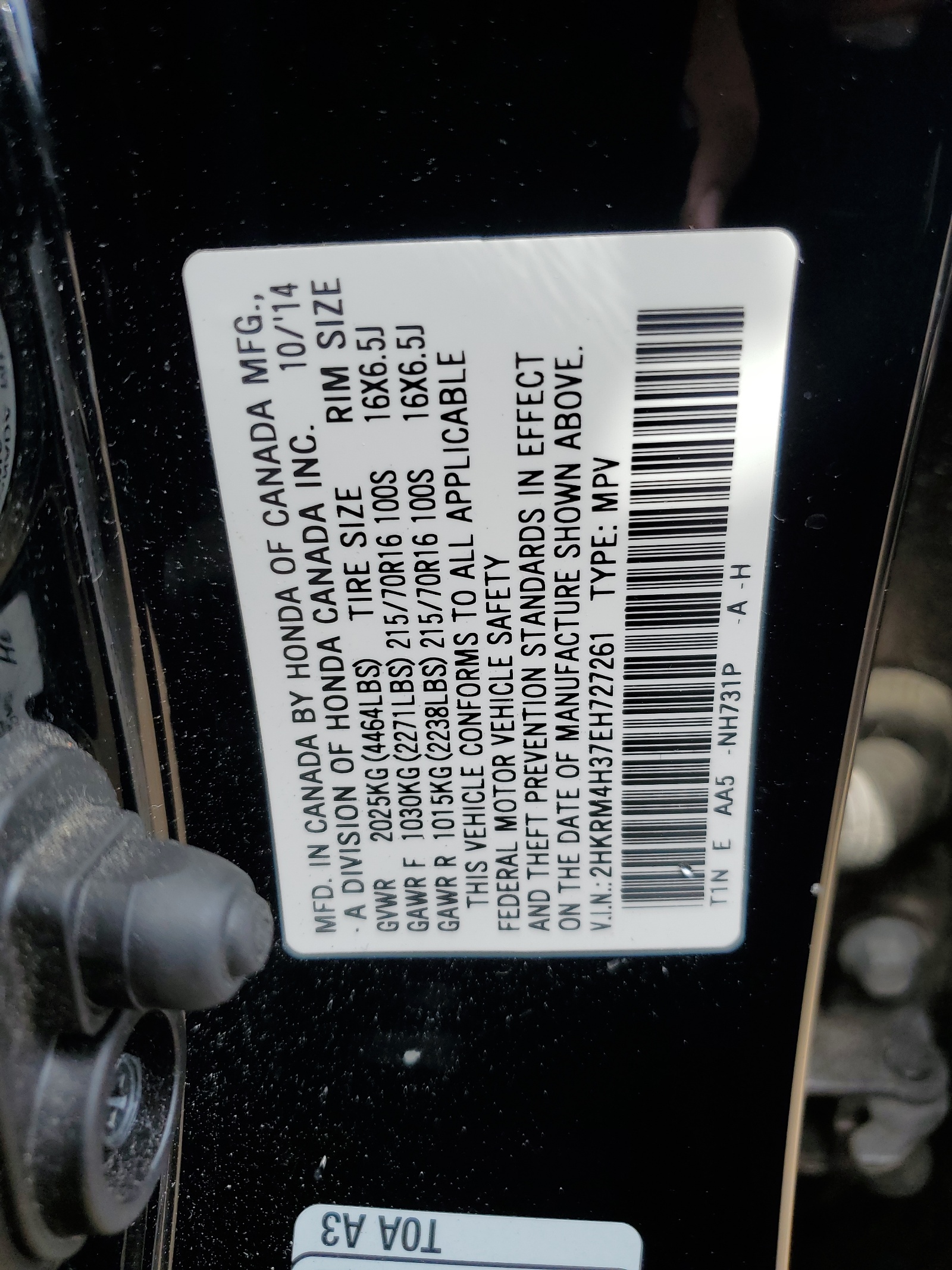 2HKRM4H37EH727261 2014 Honda Cr-V Lx