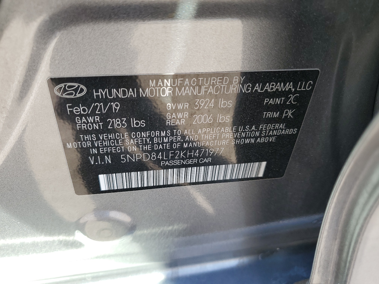 5NPD84LF2KH471977 2019 Hyundai Elantra Sel