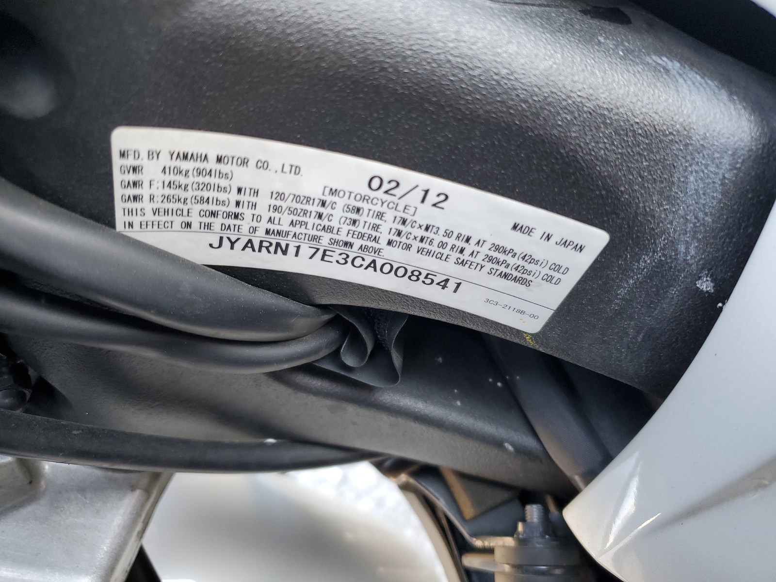 JYARN17E3CA008541 2012 Yamaha Fz1 S