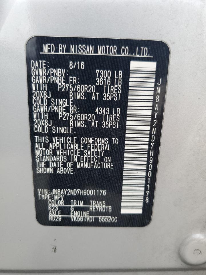 JN8AY2ND7H9001176 2017 Nissan Armada Sv