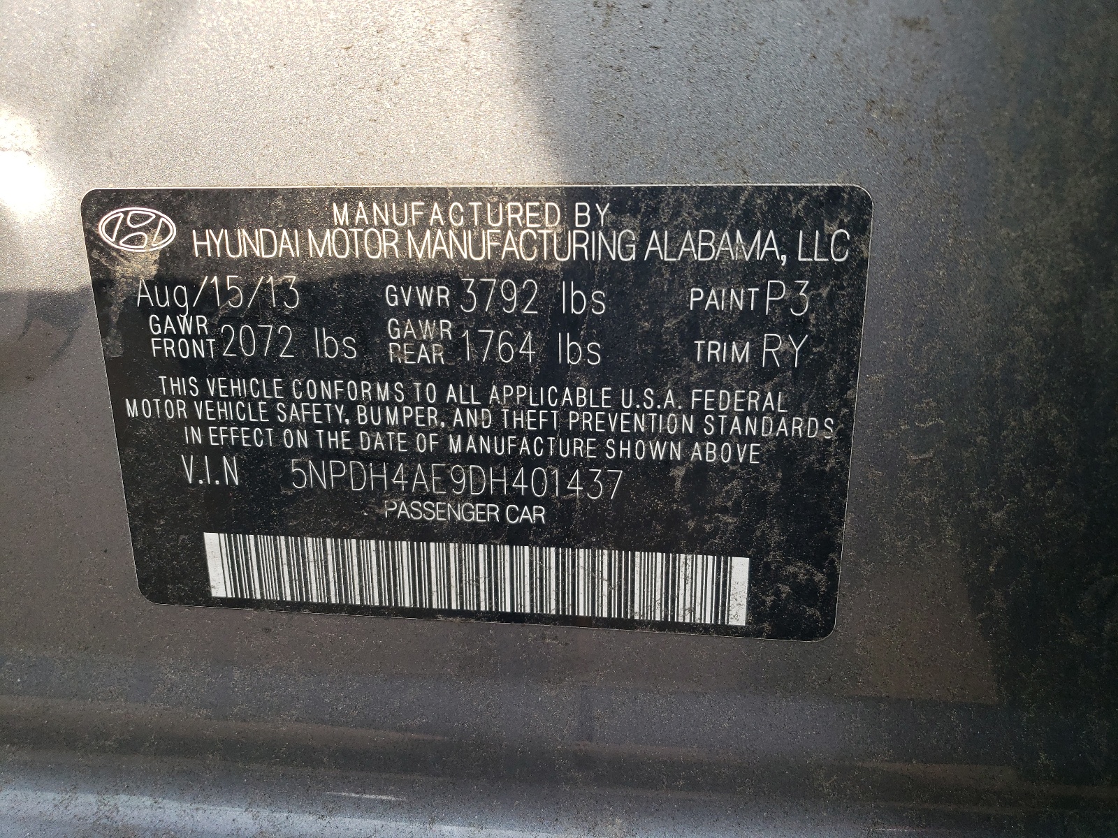 5NPDH4AE9DH401437 2013 Hyundai Elantra Gls