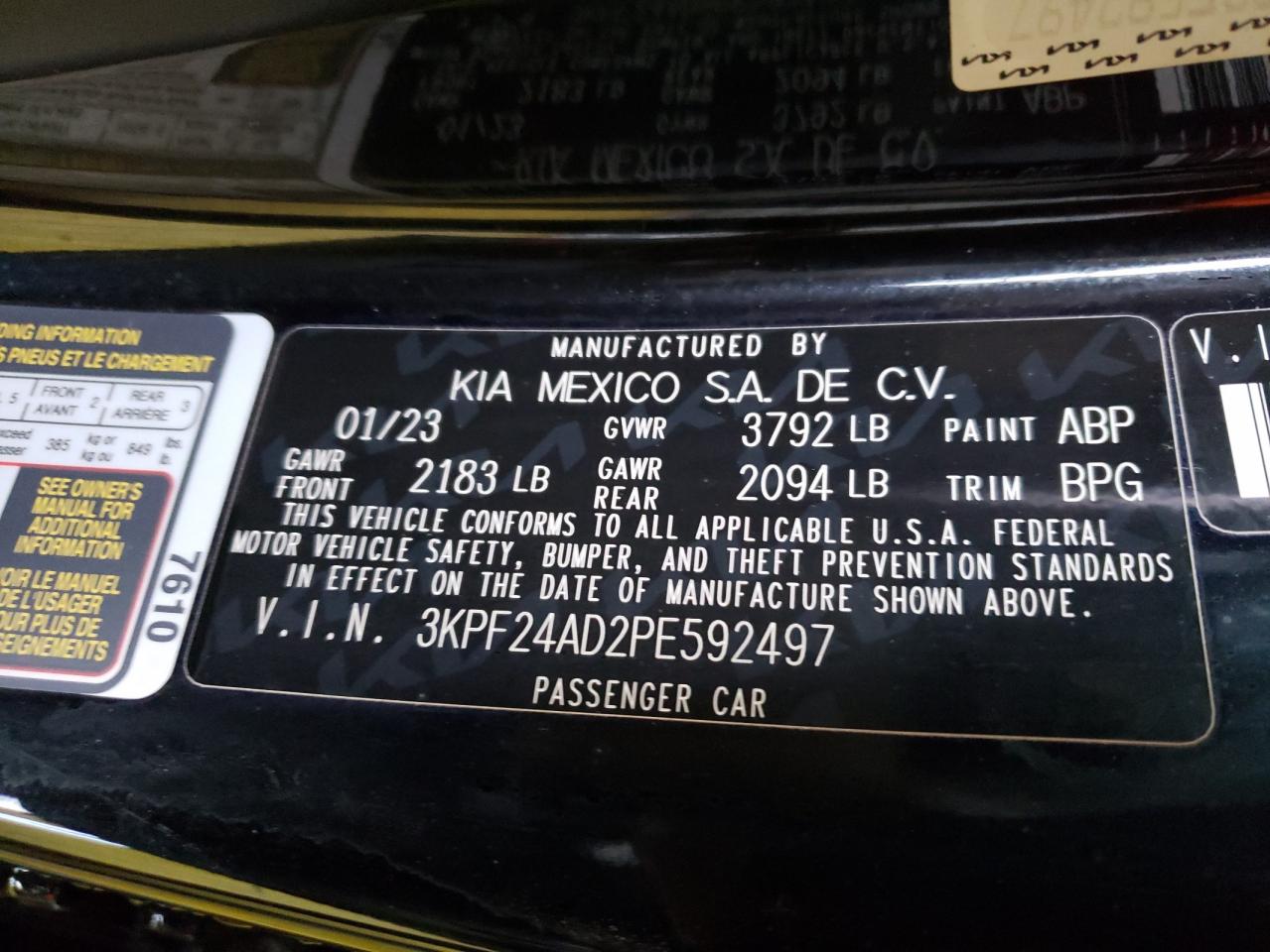 3KPF24AD2PE592497 2023 Kia Forte Lx