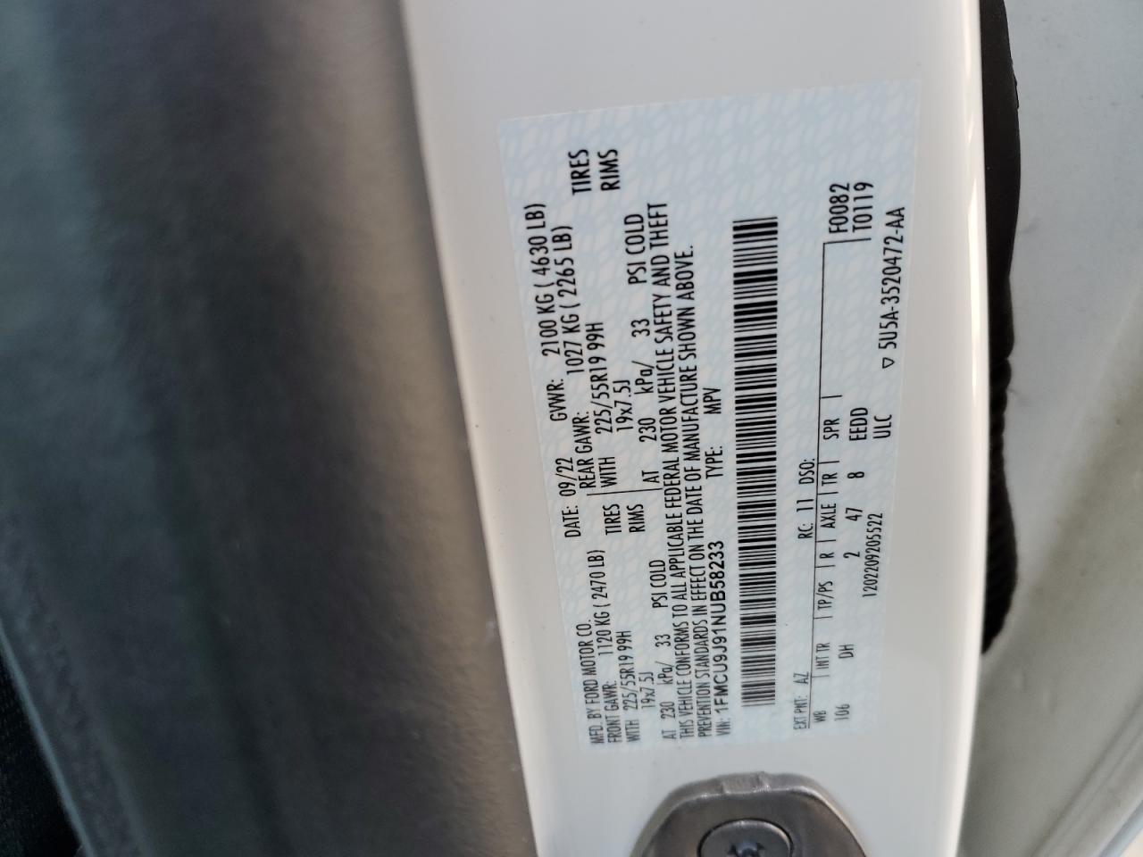 2022 Ford Escape Titanium VIN: 1FMCU9J91NUB58233 Lot: 65553414