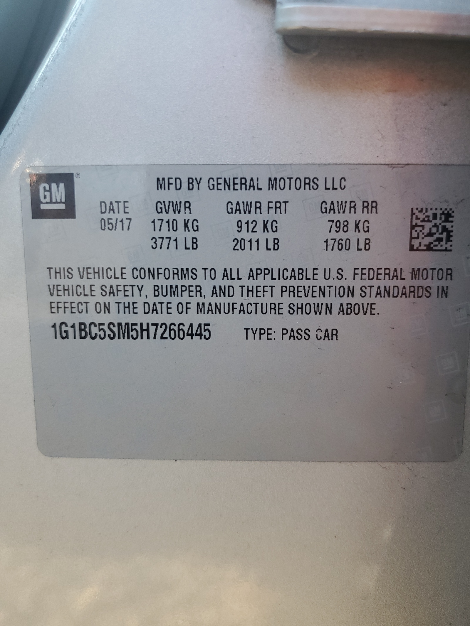 1G1BC5SM5H7266445 2017 Chevrolet Cruze Ls