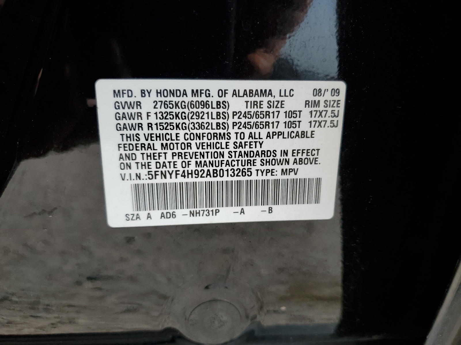 5FNYF4H92AB013265 2010 Honda Pilot Touring