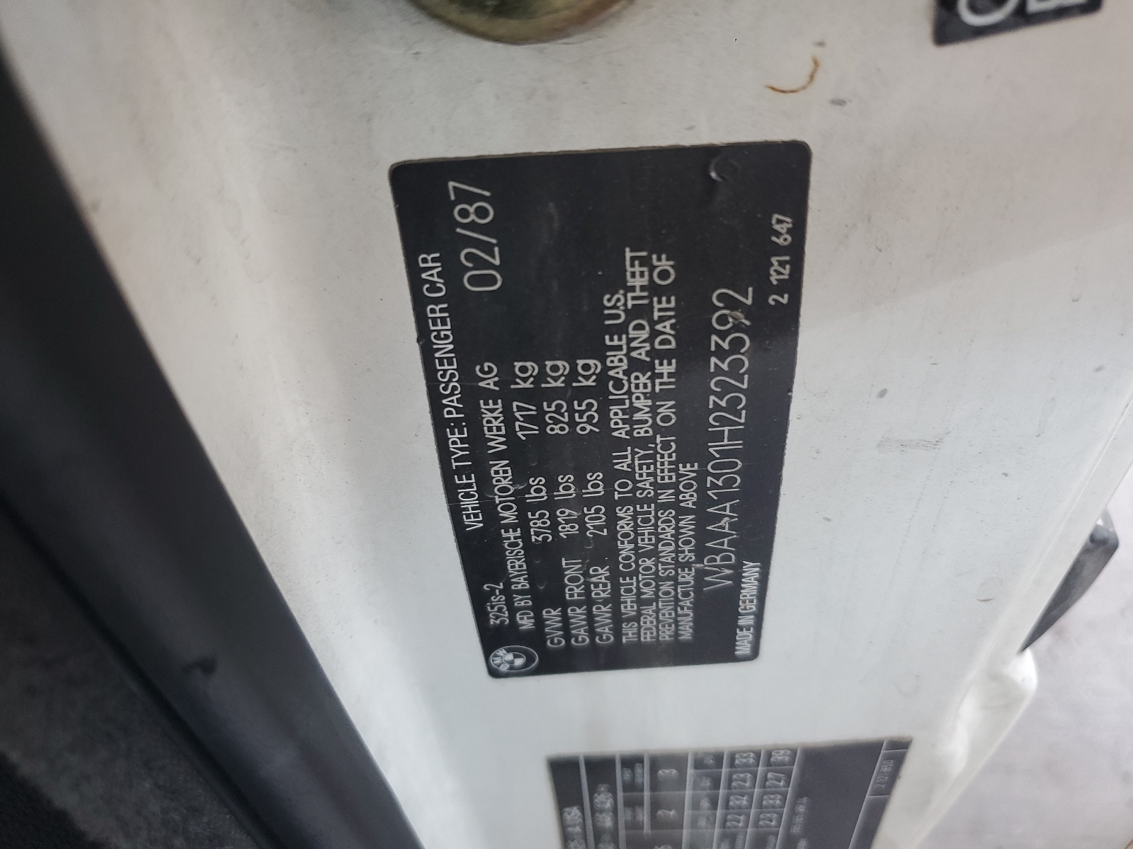 WBAAA1301H2323392 1987 BMW 325 Is