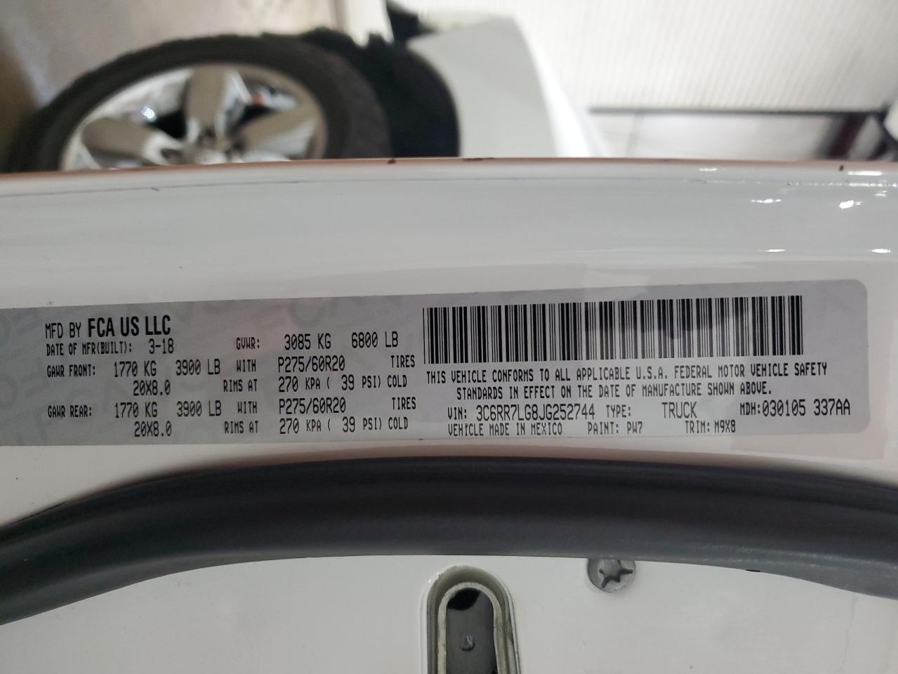 2018 Ram 1500 Slt VIN: 3C6RR7LG8JG252744 Lot: 66476614