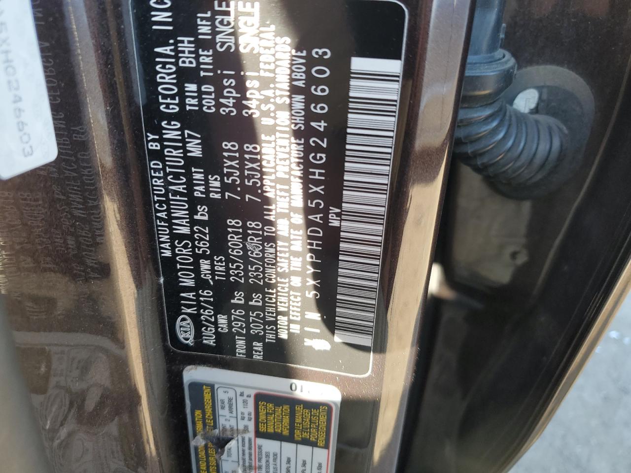 5XYPHDA5XHG246603 2017 Kia Sorento Ex