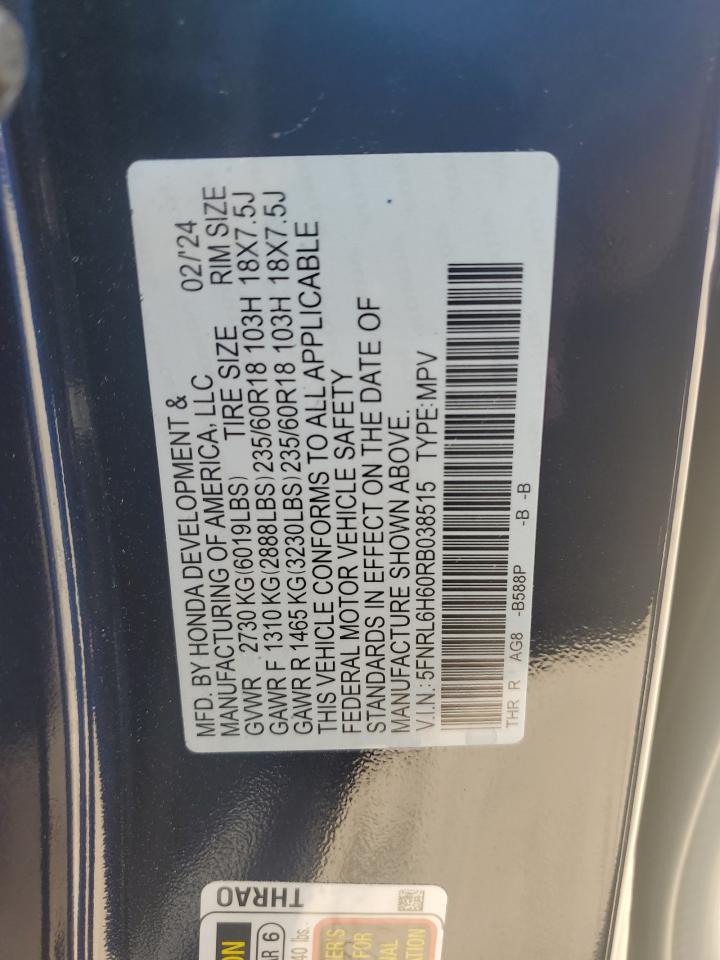 5FNRL6H60RB038515 2024 Honda Odyssey Exl