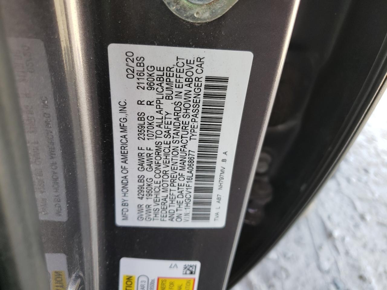 1HGCV1F16LA068677 2020 HONDA ACCORD - Image 12