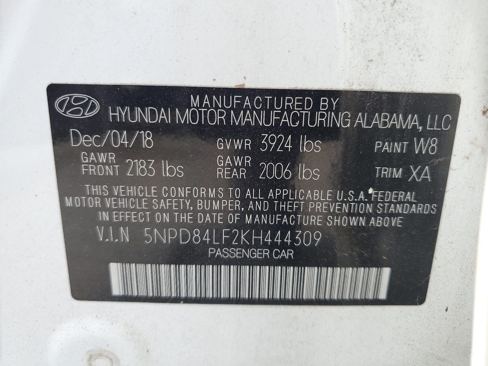 5NPD84LF2KH444309 2019 Hyundai Elantra Sel