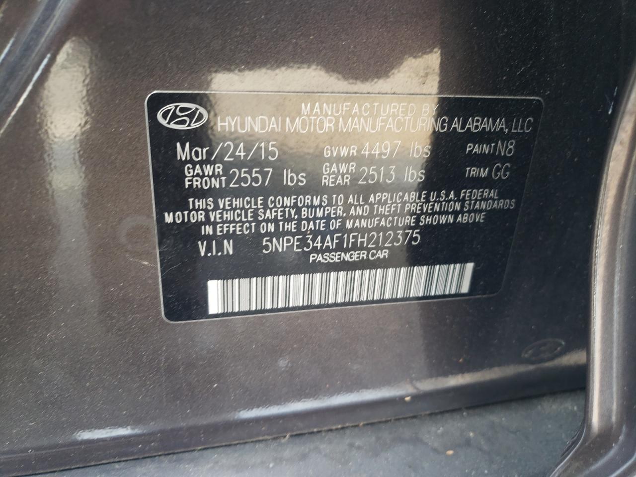 2015 Hyundai Sonata Sport VIN: 5NPE34AF1FH212375 Lot: 65822484