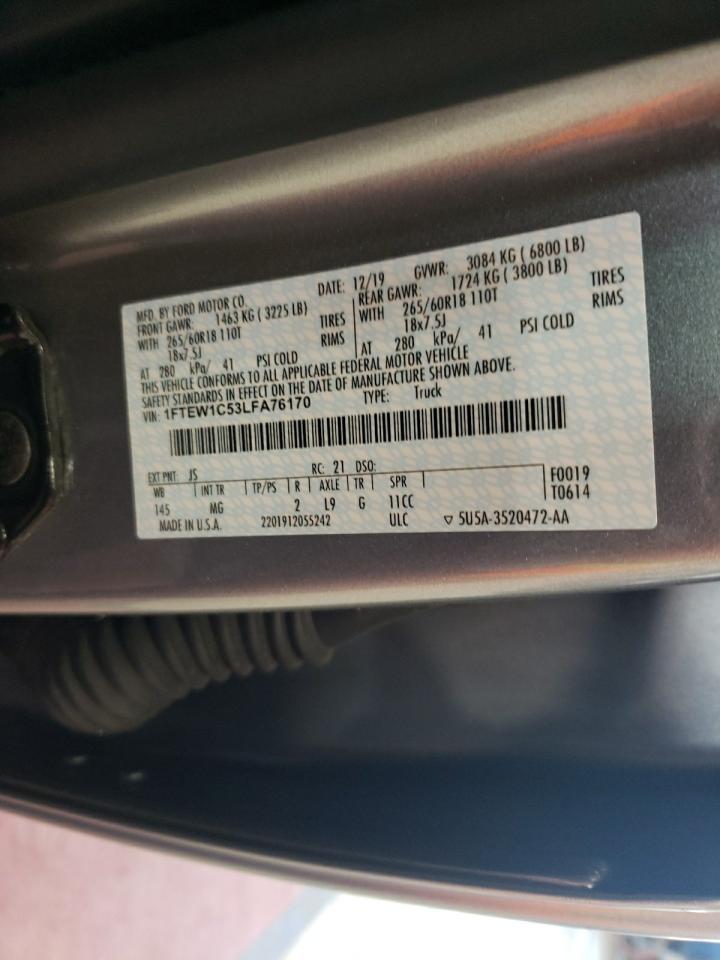 2020 Ford F150 Supercrew VIN: 1FTEW1C53LFA76170 Lot: 66690084