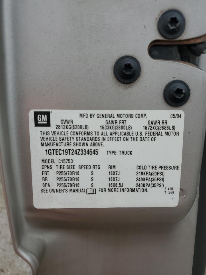 2004 GMC New Sierra C1500 VIN: 1GTEC19T24Z334645 Lot: 67149654