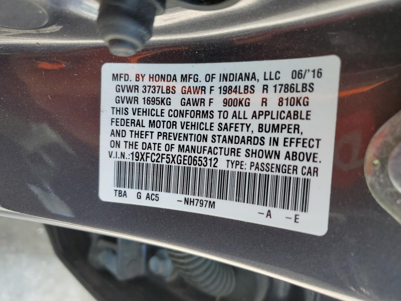 19XFC2F5XGE065312 2016 Honda Civic Lx