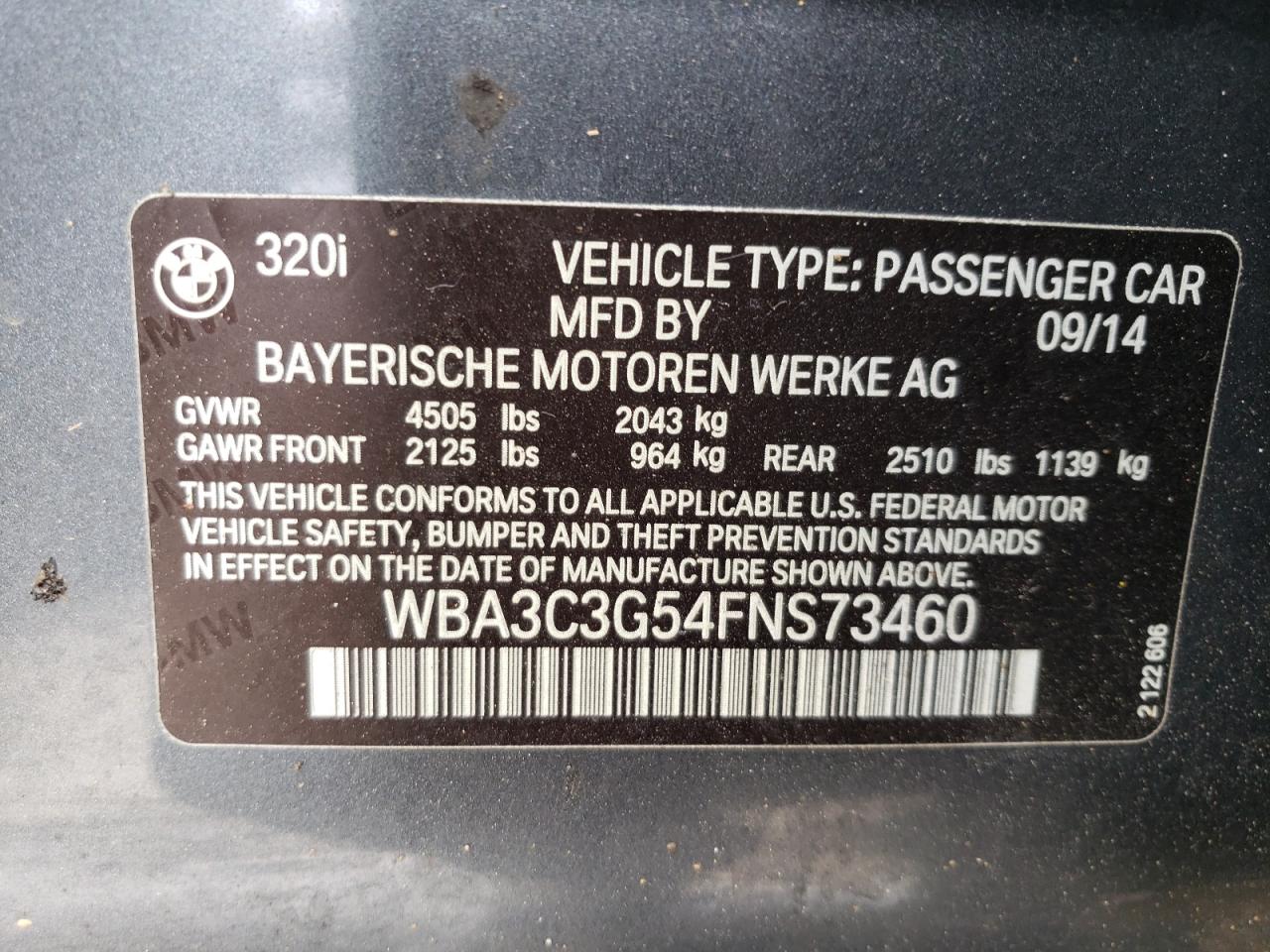 WBA3C3G54FNS73460 2015 BMW 320 I xDrive