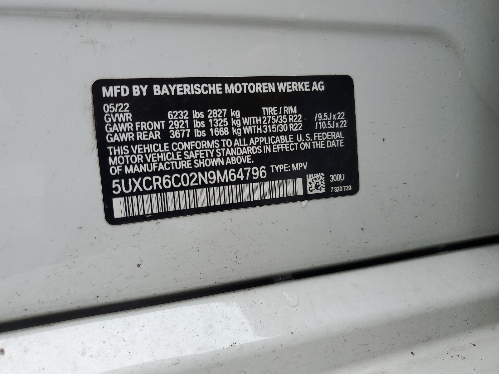 5UXCR6C02N9M64796 2022 BMW X5 xDrive40I