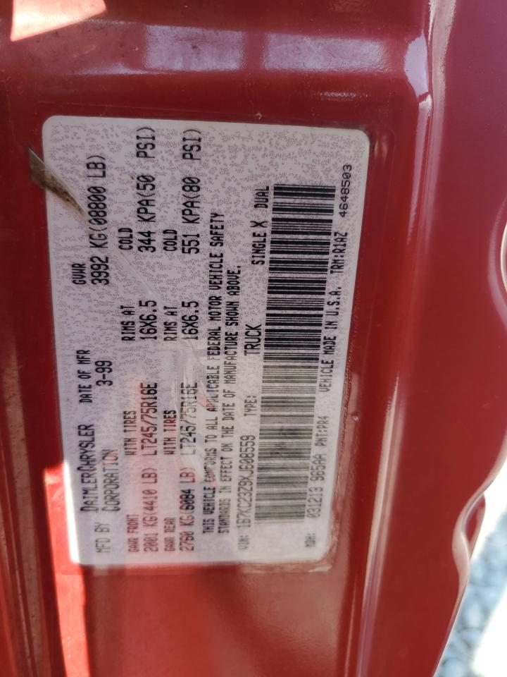 1999 Dodge Ram 2500 VIN: 1B7KC23Z9XJ608559 Lot: 66812054