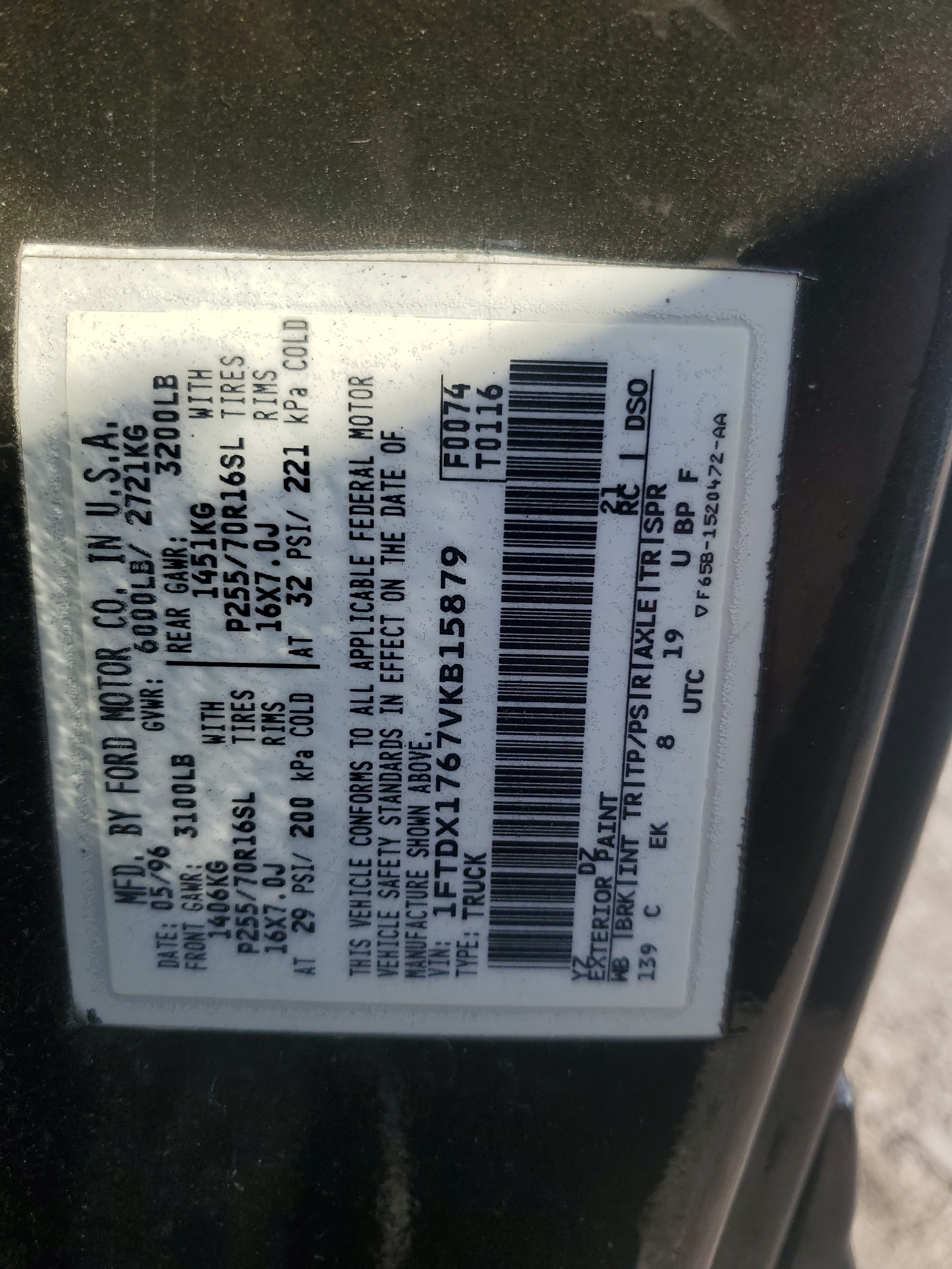 1FTDX1767VKB15879 1997 Ford F150