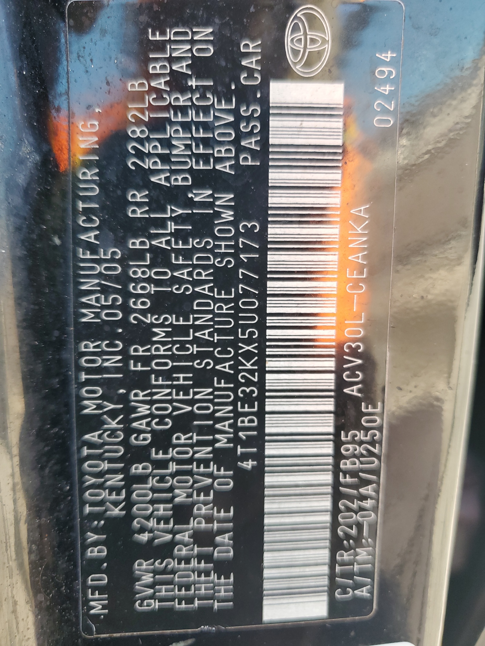 4T1BE32KX5U077173 2005 Toyota Camry Le