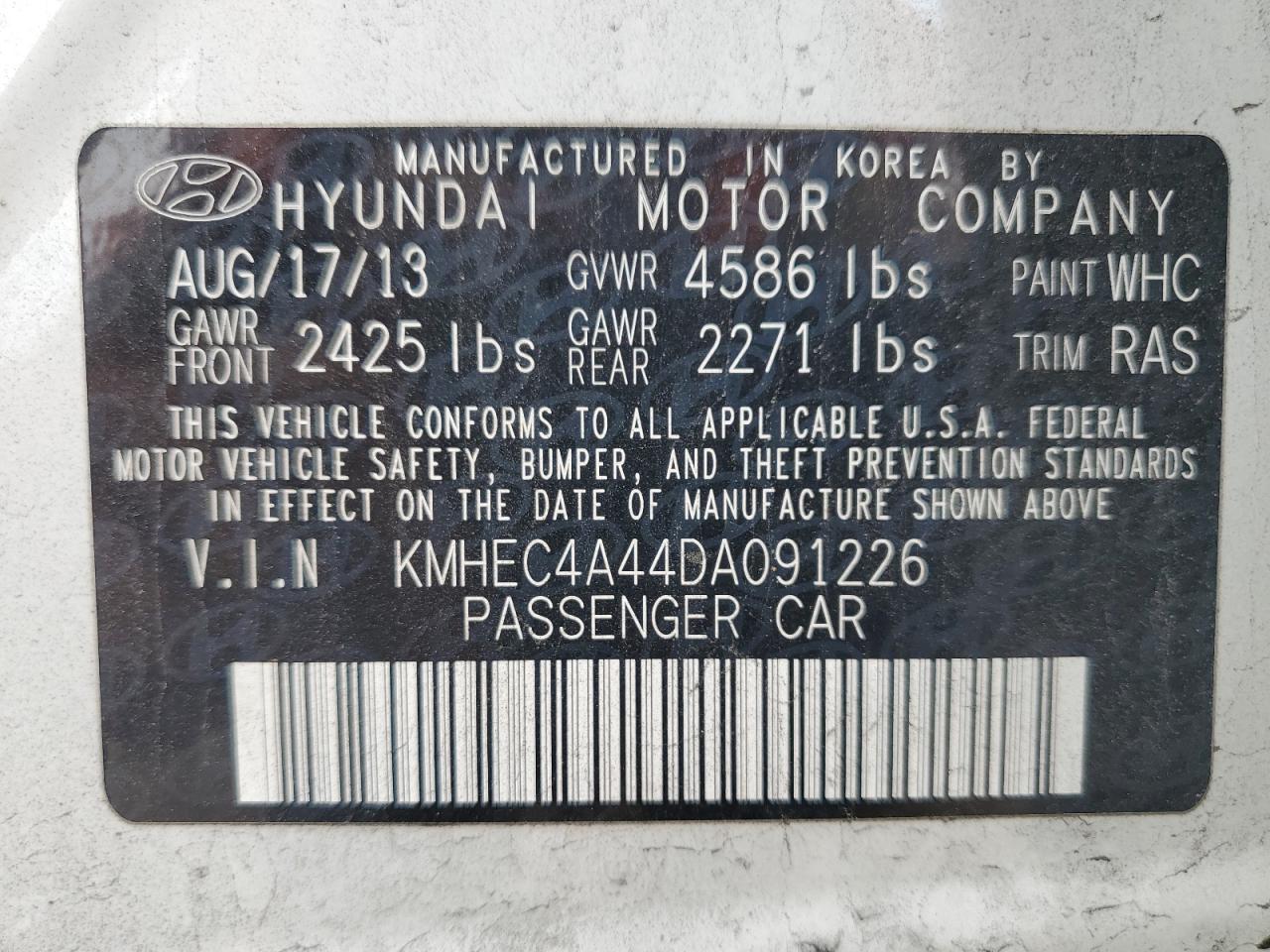 2013 Hyundai Sonata Hybrid VIN: KMHEC4A44DA091226 Lot: 68156954