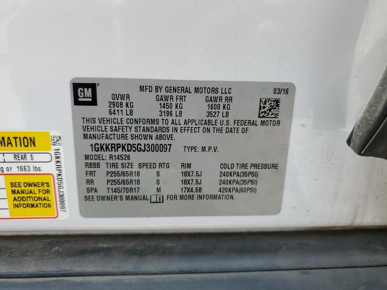 2016 GMC Acadia Sle VIN: 1GKKRPKD5GJ300097 Lot: 69090134