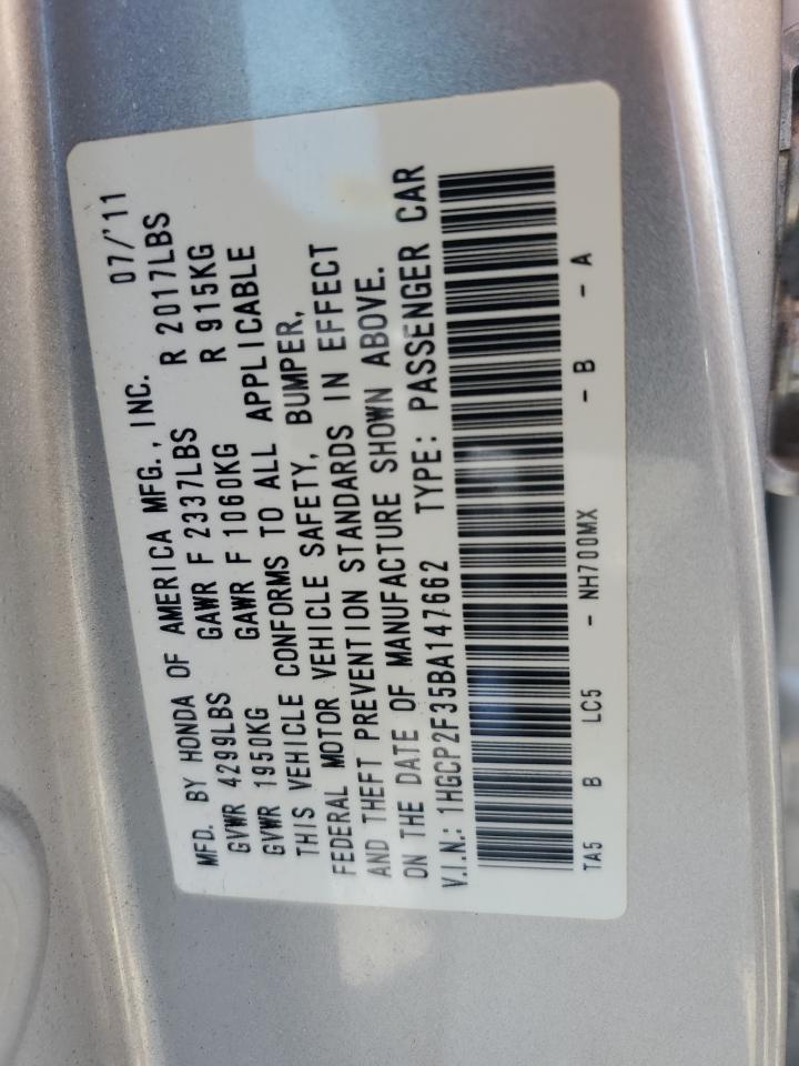 1HGCP2F35BA147662 2011 Honda Accord Lx