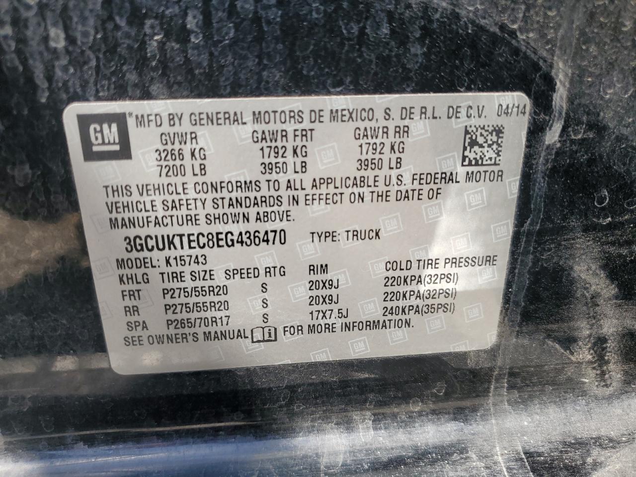 3GCUKTEC8EG436470 2014 Chevrolet Silverado K1500 High Country