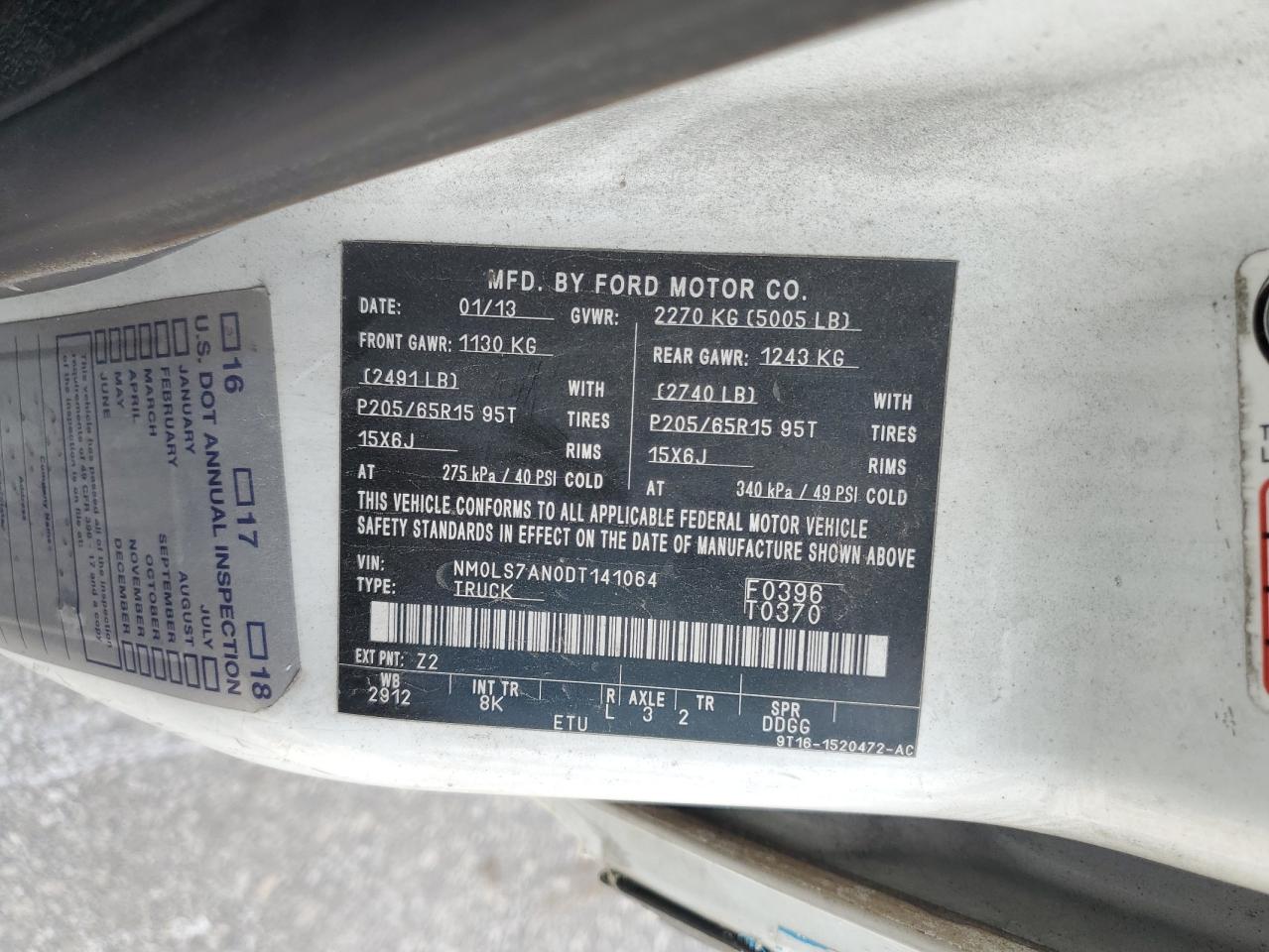 2013 Ford Transit Connect Xl VIN: NM0LS7AN0DT141064 Lot: 65659304