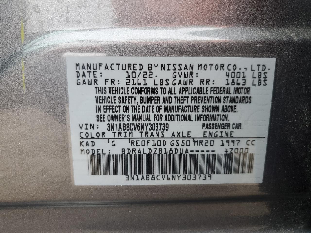 2022 Nissan Sentra Sv VIN: 3N1AB8CV6NY303739 Lot: 69685644