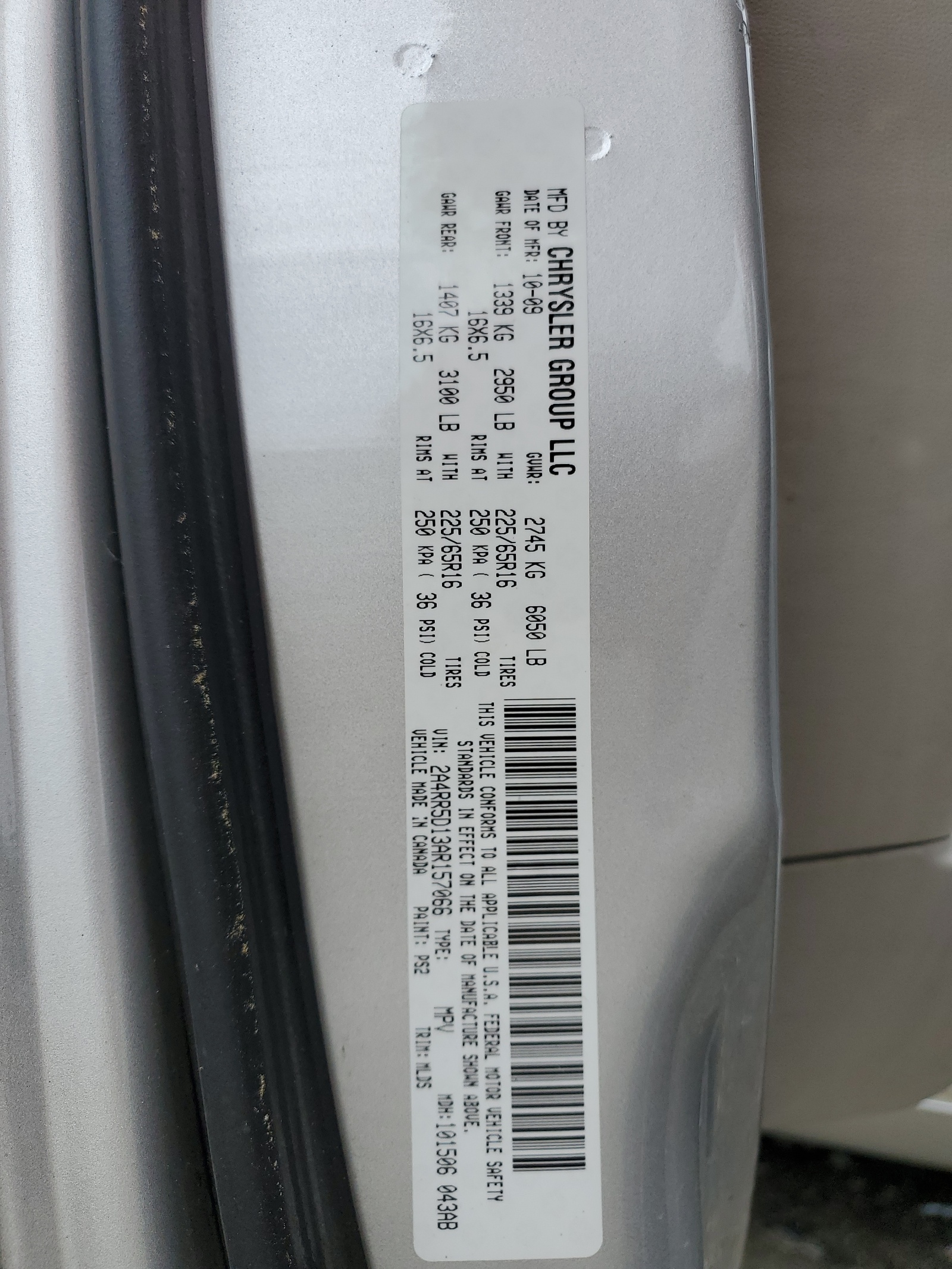 2A4RR5D13AR157066 2010 Chrysler Town & Country Touring