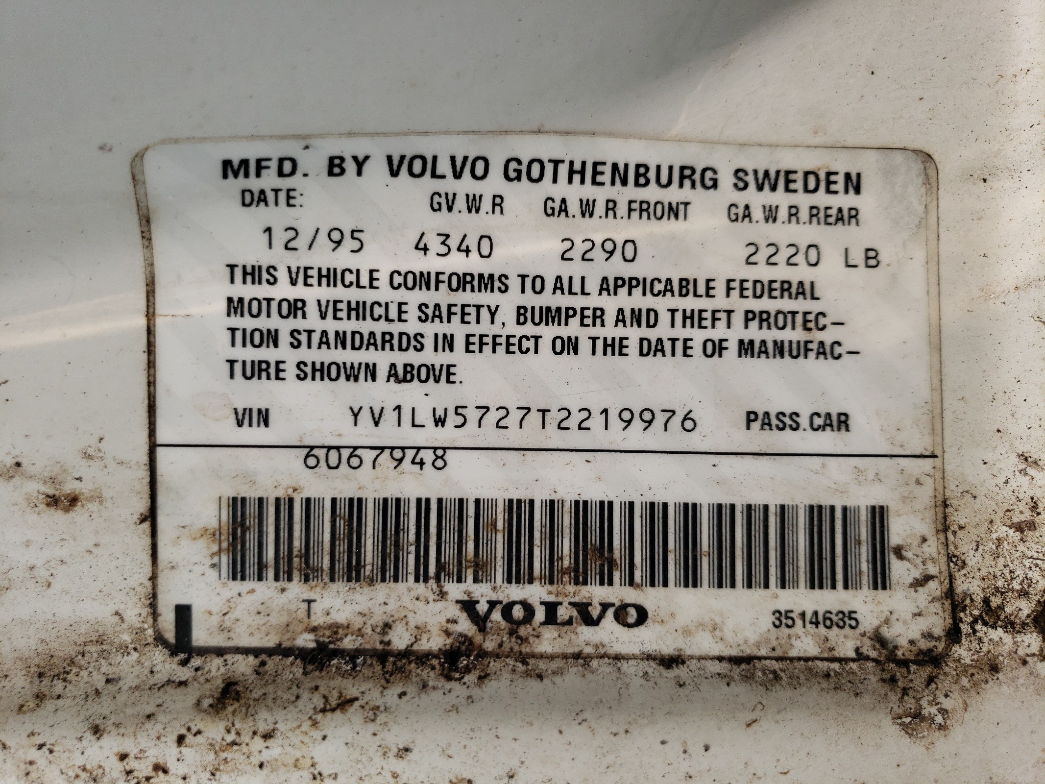 YV1LW5727T2219976 1996 Volvo 850