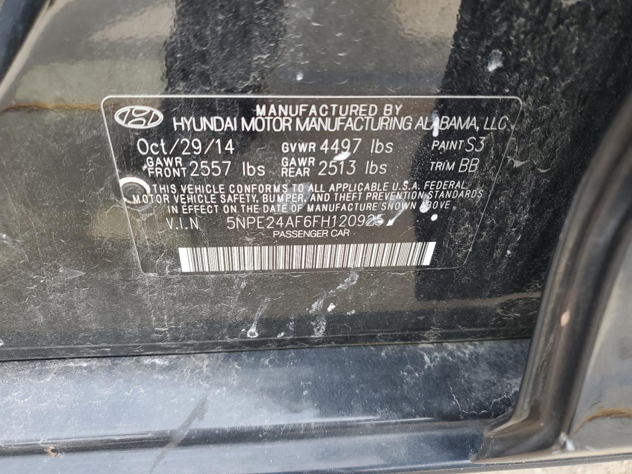 5NPE24AF6FH120925 2015 Hyundai Sonata Se