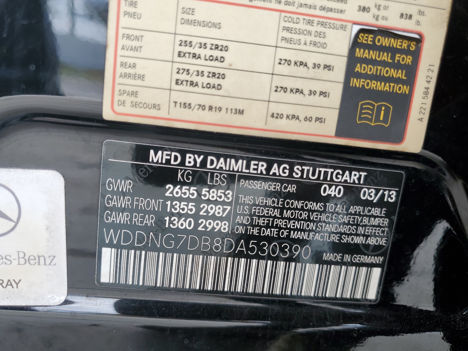 WDDNG7DB8DA530390 2013 Mercedes-Benz S 550