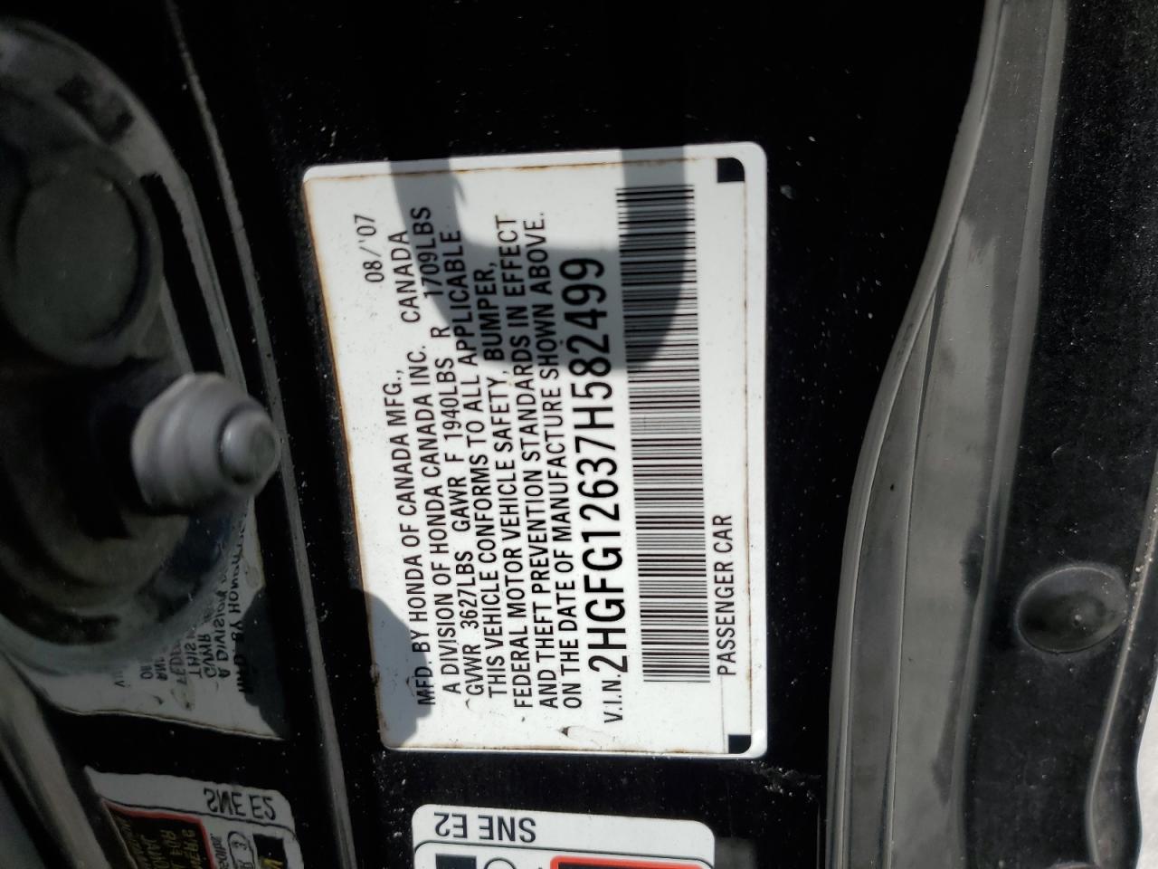 2007 Honda Civic Lx VIN: 2HGFG12637H582499 Lot: 67698724