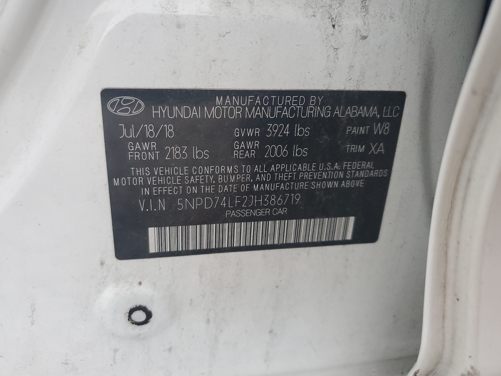 5NPD74LF2JH386719 2018 Hyundai Elantra Se