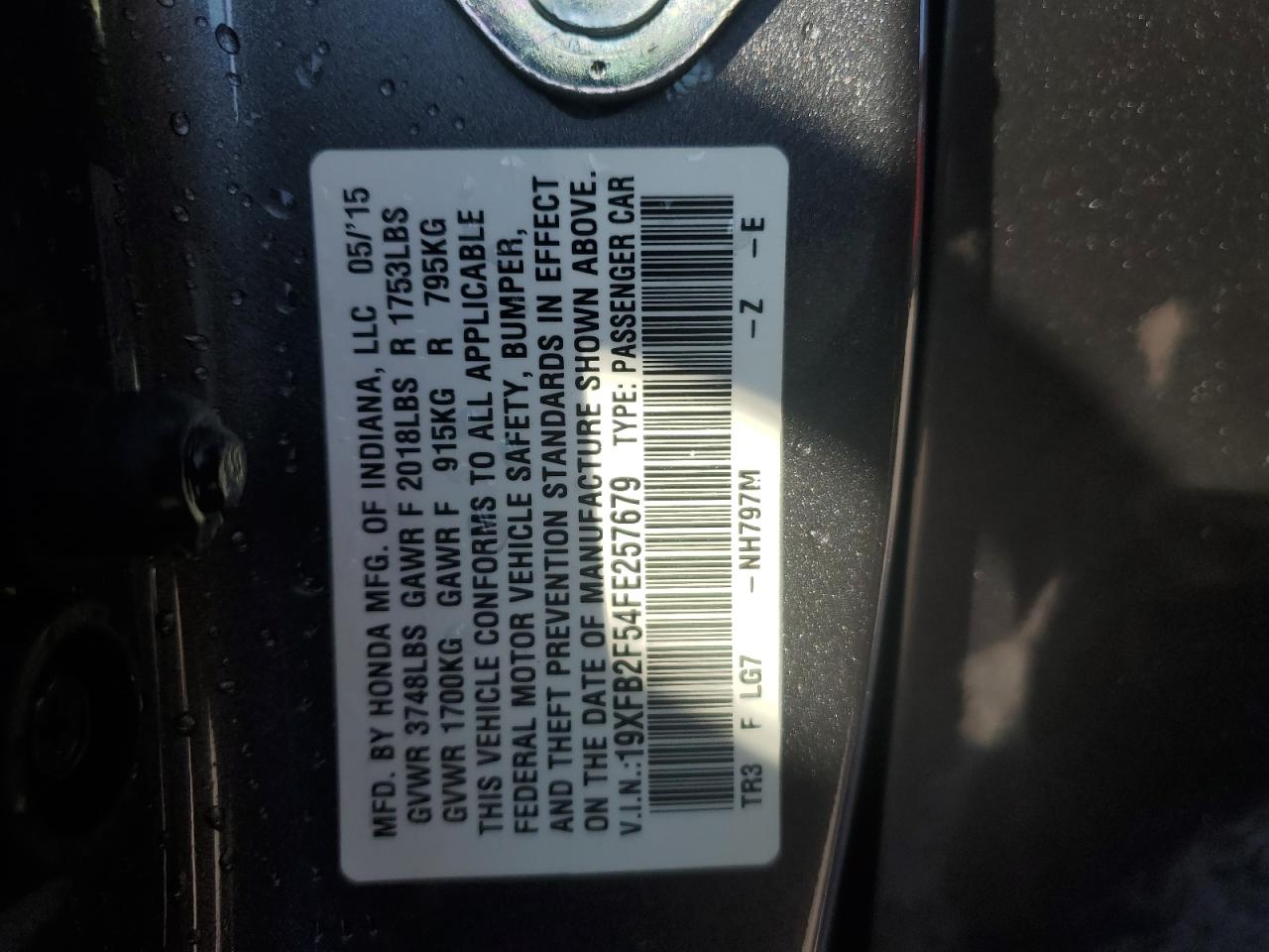 19XFB2F54FE257679 2015 Honda Civic Lx